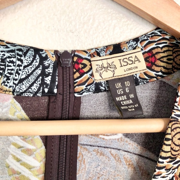 ISSA LONDON 100% Silk Feather Animal Print Brown A-Line Dress - Picture 3 of 5